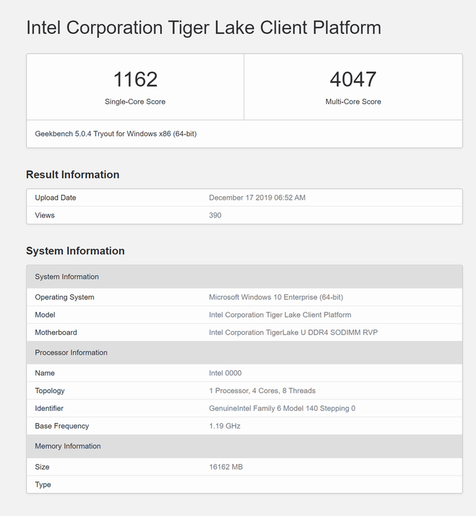 Intel Tiger Lake-U - nowe testy procesora w bazie GeekBench  [3]