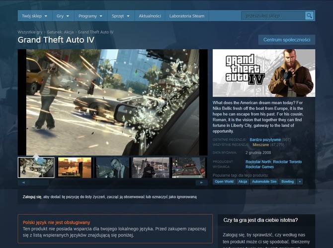 Grand Theft Auto IV nie można już kupić na Steamie [1]