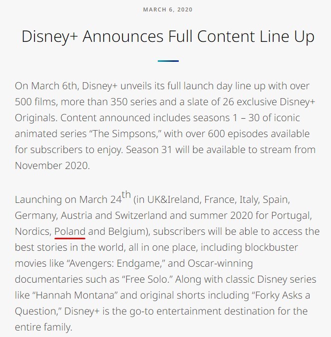 Usługa VOD Disney+ z datą premiery i zapowiedzią w Polsce [4]
