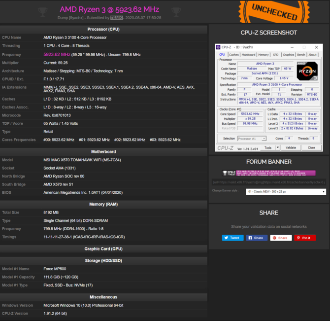 AMD Ryzen 3 3100 został podkręcony do 5,92 GHz przy pomocy LN2 [1]