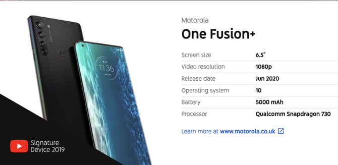 Motorola One Fusion+ na wycieku z YouTube Device Report [2]