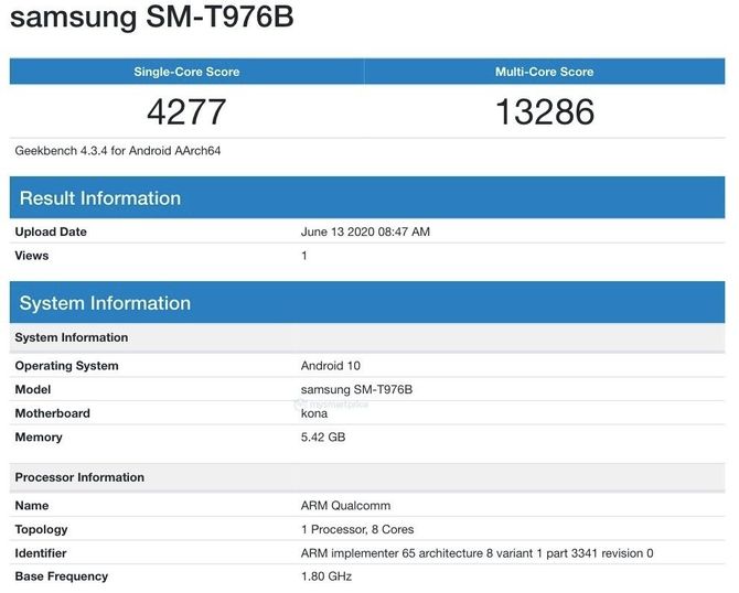 Samsung Galaxy Tab S7+ w Geekbench: Wydajność i specyfikacja [1]