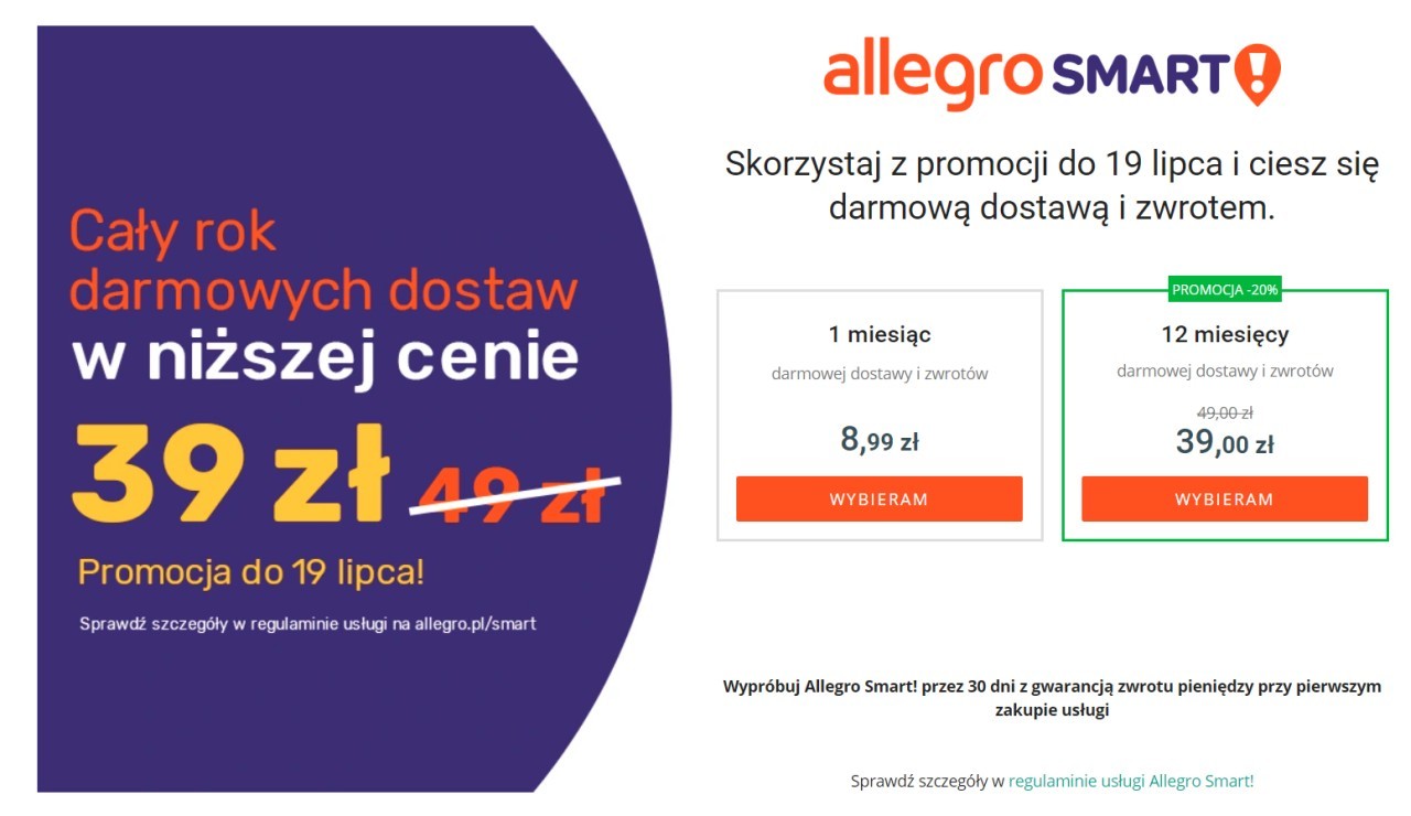 Allegro Smart W Promocji 39 Zl Za Rok Darmowej Dostawy Purepc Pl