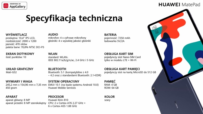 Huawei MatePad: 10-calowy tablet z akumulatorem 7250 mAh [9]