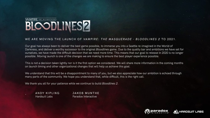 Premiera gry Vampire: The Masquerade Bloodlines 2 przełożona [2]