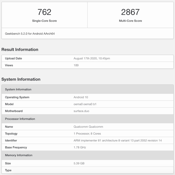 Microsoft Surface Duo w benchmarku Geekbench. Oto wyniki. [3]