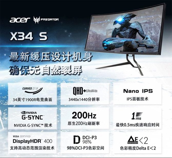 Acer Predator X34S - monitor Nano-IPS z NVIDIA G-SYNC i 200 Hz [4]