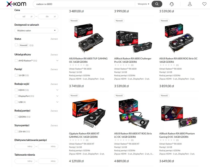 Radeon RX 6800 i RX 6800 XT - fatalna dostępność wszystkich GPU [7]