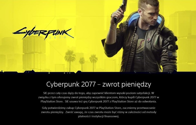 Cyberpunk 2077 wycofany ze sprzedaży w sklepie PlayStation Store. Sony rozpoczyna proces zwracania pieniędzy graczom [2]
