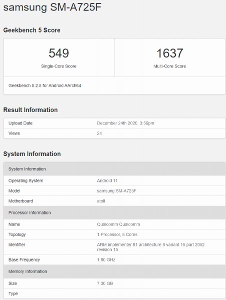 Samsung Galaxy A72 4G w bazie testowej Geekbench. Poznaliśmy specyfikację przyszłorocznego smartfona ze średniej półki [1]