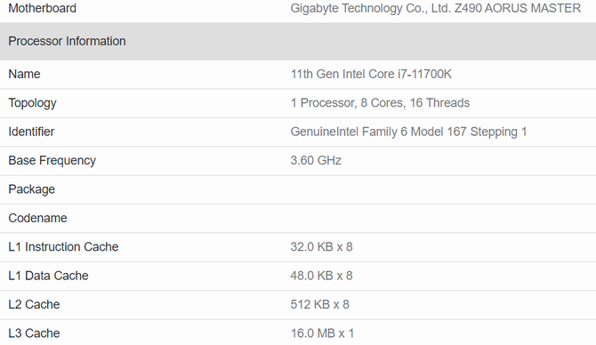 Intel Core i7-11700K @ 5,0 GHz przetestowany w Geekbench. Rocket Lake jest 8% szybszy od Ryzena 9 5950X w kategorii Single-Core [4]