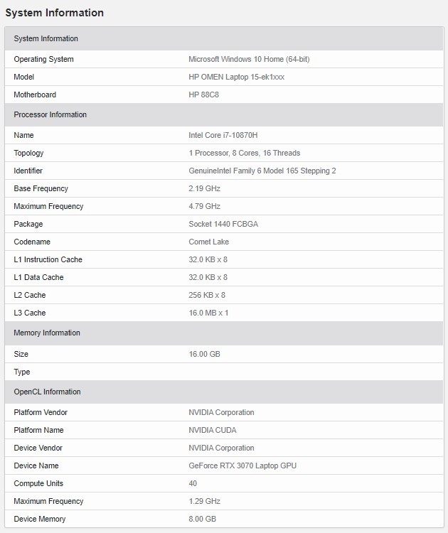 NVIDIA GeForce RTX 3070 Mobile przetestowana w GeekBench - specyfikacja karty dla laptopów została potwierdzona [3]