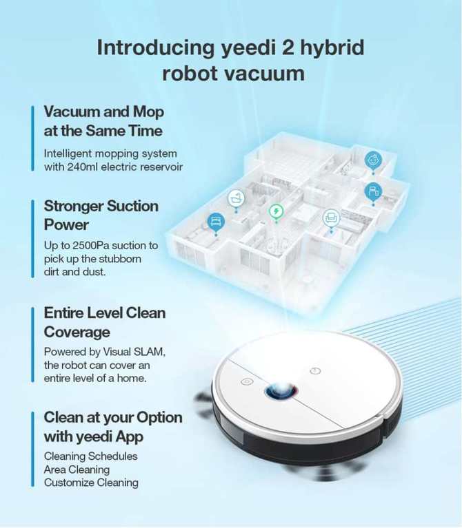 Yeedi 2 Hybrid - nowy model automatycznego odkurzacza w sprzedaży. Robot otrzymał funkcję mapowania pomieszczeń [3]