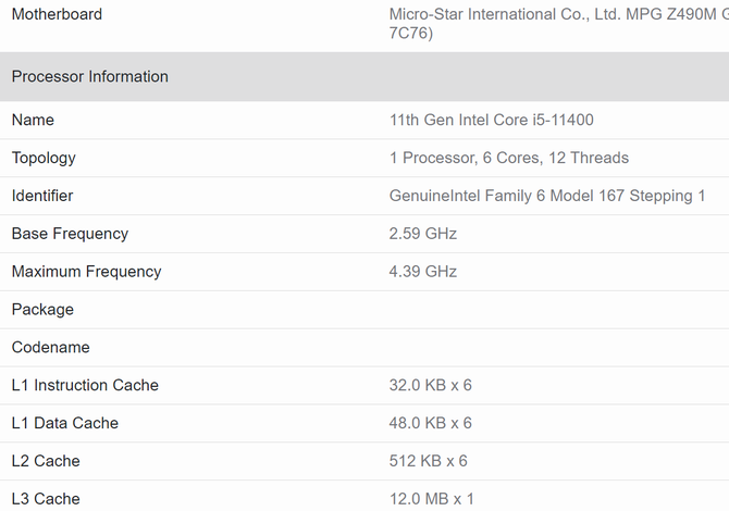 Intel Core i5-11400 nieznacznie szybszy od Core i5-10400 w teście Geekbench. Zaskakująco niski wynik układu Rocket Lake [3]
