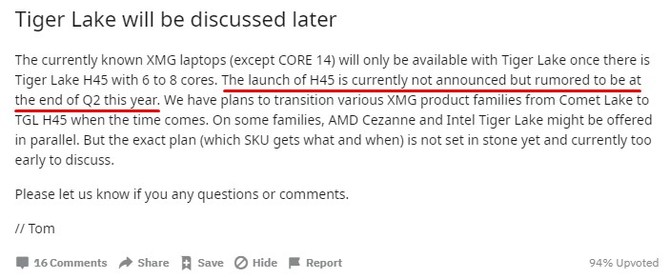 Według firmy XMG, najwydajniejsze procesory Intel Tiger Lake-H zadebiutują w laptopach pod koniec czerwca tego roku [2]