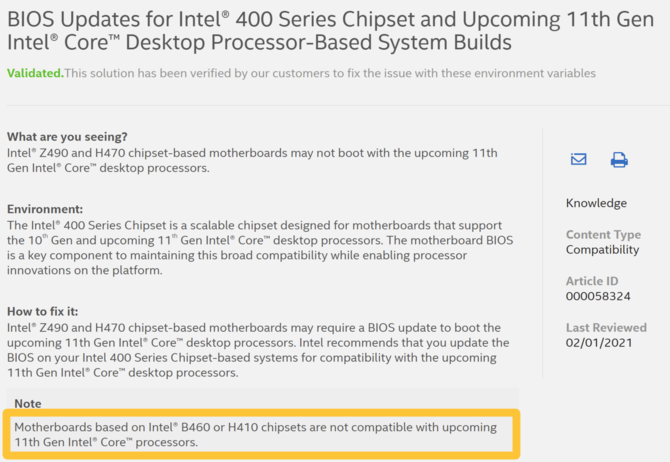 Intel potwierdza: płyty główne z chipsetem B460 i H410 nie obsłużą nadchodzących procesorów Core 11. generacji [2]