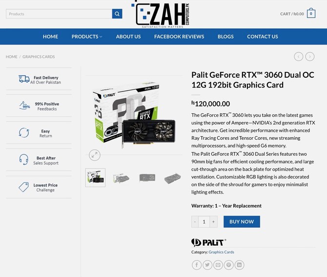 NVIDIA GeForce RTX 3060 - lokalna firma w Pakistanie sprzedawała karty za ponad dwukrotnie wyższą cenę niż MSRP [3]