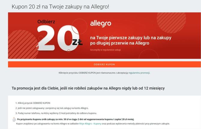 Allegro wystartowało z promocją – rozdaje kupony o wartości 20 zł dla nowych i powracających użytkowników [2]