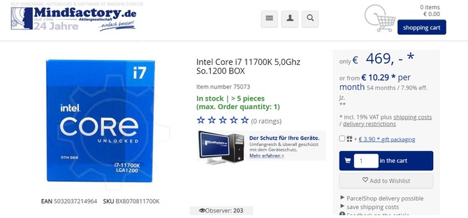 Intel Core i7-11700K - niemieckie Mindfactory już wystawiło procesor Rocket Lake-S na sprzedaż. Jak wygląda kwestia ceny? [2]