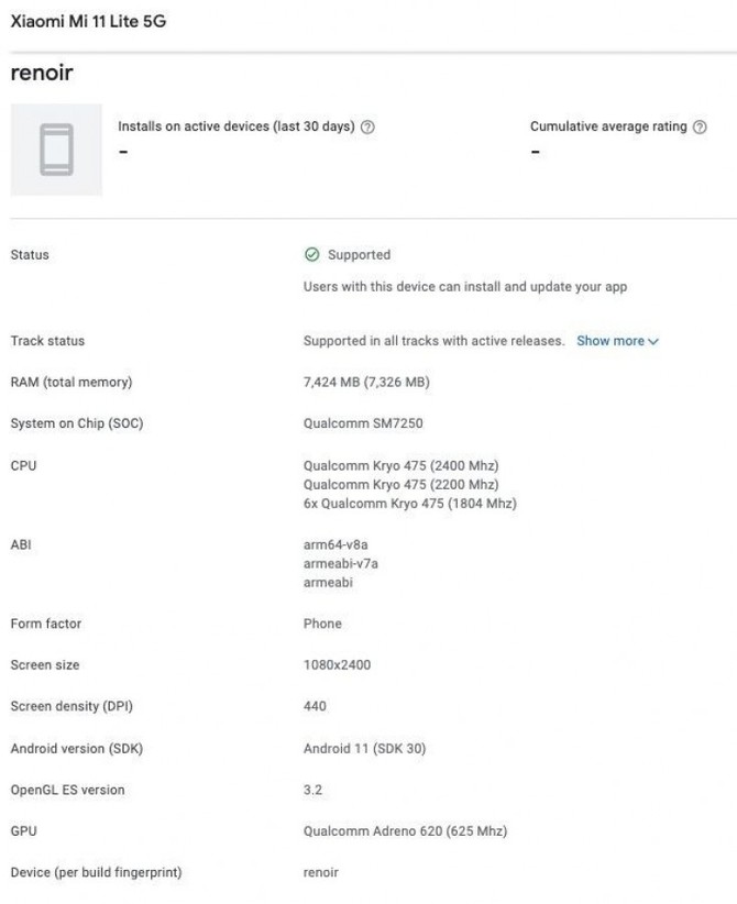 Xiaomi Mi 11 Lite 5G zawitał do bazy Google Play Console. Na pokładzie jednak zeszłoroczny Snapdragon 765G [1]