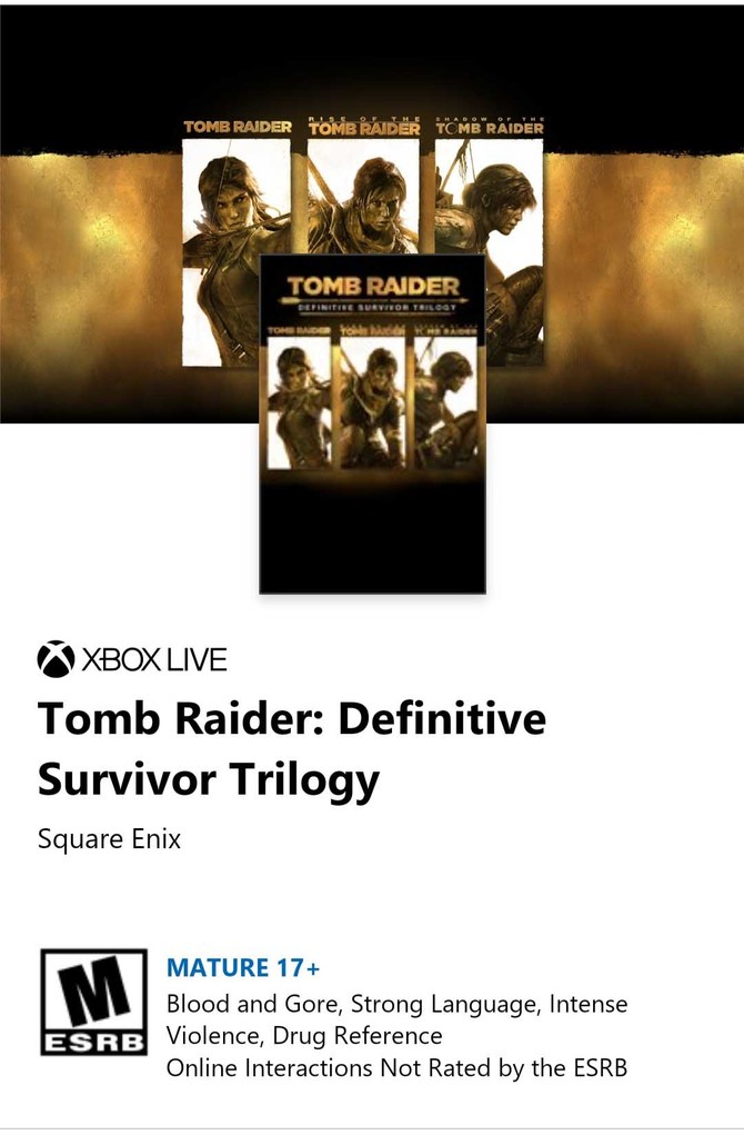 Tomb Raider: Definitive Survivor Trilogy pojawiło się na chwilę w sklepie Microsoftu. Debiut powinien nastąpić na dniach [2]