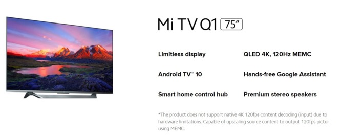 Xiaomi Mi TV Q1, mimo obecności złącza HDMI 2.1, nie obsługuje obrazu w natywnym formacie 4K i 120 Hz jednocześnie [2]