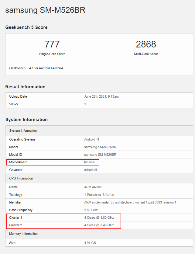 Samsung Galaxy M52 5G pojawił się w bazie Geekbench. Smartfon najpewniej otrzyma układ Qualcomm Snapdragon 778G [1]