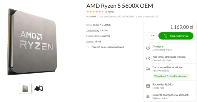 AMD Ryzen 5 5600X jest teraz do kupienia w historycznie najniższej cenie. Sklep x-kom oferuje go już za 1169 zł [2]
