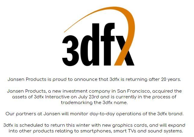 3dfx – coraz więcej pogłosek o wielkim powrocie marki. Firma Jansen Products twierdzi, że nabyła już aktywa [2]