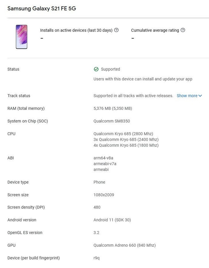 Samsung Galaxy S21 FE 5G dostrzeżony w konsoli Google Play. Poznaliśmy istotną część specyfikacji technicznej [2]