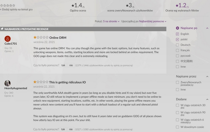 Hitman GOTY – skradanka z 2017 trafiła na GOG. Granie offline nie gwarantuje jednak pełnej zawartości. Gracze zbulwersowani [nc1]
