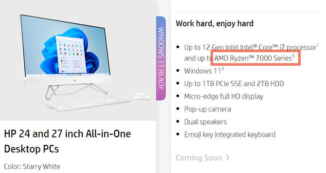 HP 24 oraz HP 27 - zestawy komputerowe typu All-in-One mają otrzymać procesory AMD Ryzen 7000 z serii Raphael [2]