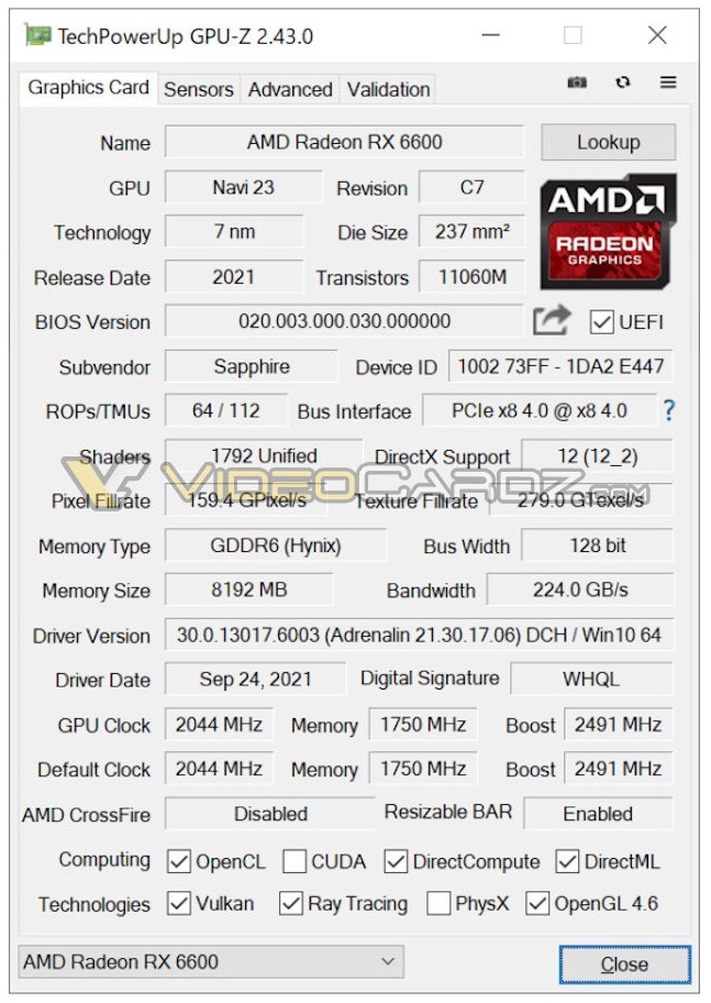 AMD Radeon RX 6600 - karta graficzna otrzyma pamięć GDDR6 o niższym taktowaniu w porównaniu do Radeona RX 6600M [2]