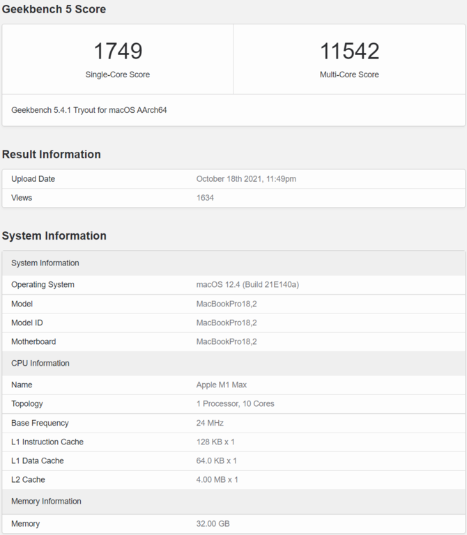 Apple M1 Max w teście GeekBench - wydajność wielowątkowa układu ARM na poziomie Intel Core i9-11900K i AMD Ryzen 7 5800X [2]