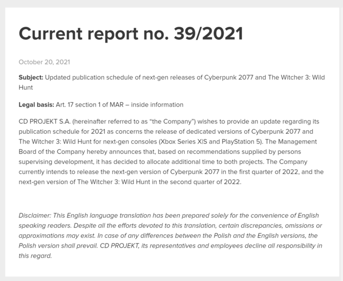 Cyberpunk 2077 oraz Wiedźmin 3: Dziki Gon w wersji dla PlayStation 5 oraz Xbox Series X/S przełożone na 2022 rok [2]