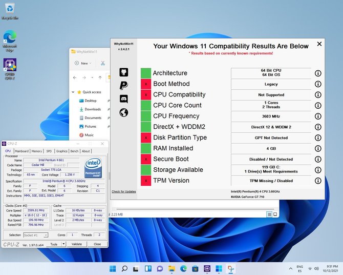 Windows 11 działa na komputerze z  15-letnim procesorem Pentium 4, choć ten nie jest na liście wspieranych urządzeń [3]