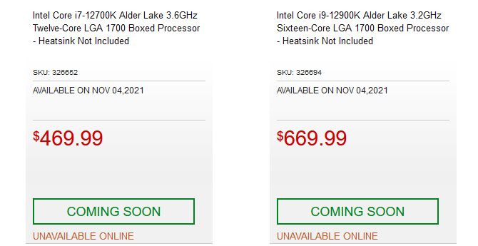 Intel Alder Lake-S - Procesory zaczynają pojawiać się w pierwszych sklepach w USA, ale trudno mówić o niskich cenach [1]
