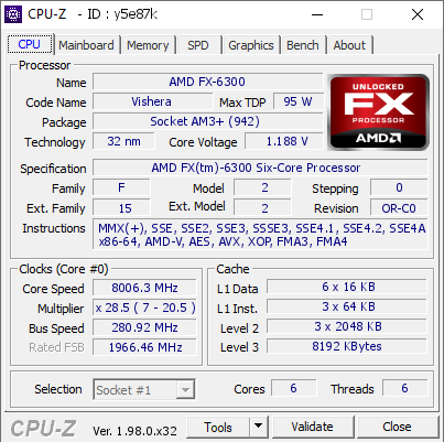 Architektura Piledriver wiecznie żywa. Po 9 latach od premiery podkręcono procesor AMD FX-6300 do ponad 8000 MHz  [2]