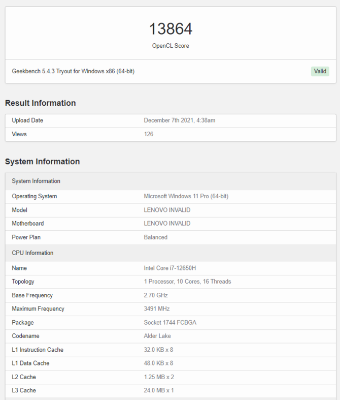 Intel Core i7-12650H - program GeekBench ujawnia specyfikację kolejnego procesora Alder Lake-P dla laptopów [2]