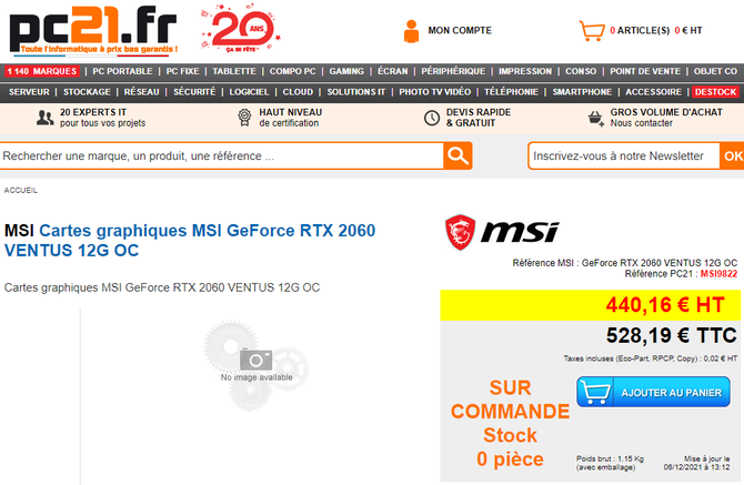 MSI GeForce RTX 2060 Ventus OC - karta graficzna Turing z 12 GB pamięci GDDR6 pojawiła się we francuskim sklepie PC21 [2]