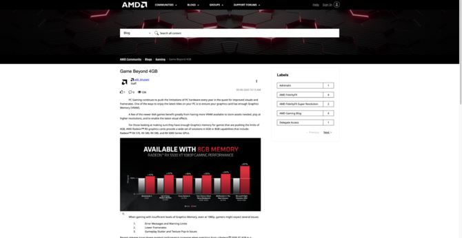 Dwa lata temu AMD twierdziło, że 4 GB VRAMu to zbyt mało. Dzisiaj ukrywa tę wypowiedź przy okazji premiery Radeona RX 6500 XT  [1]