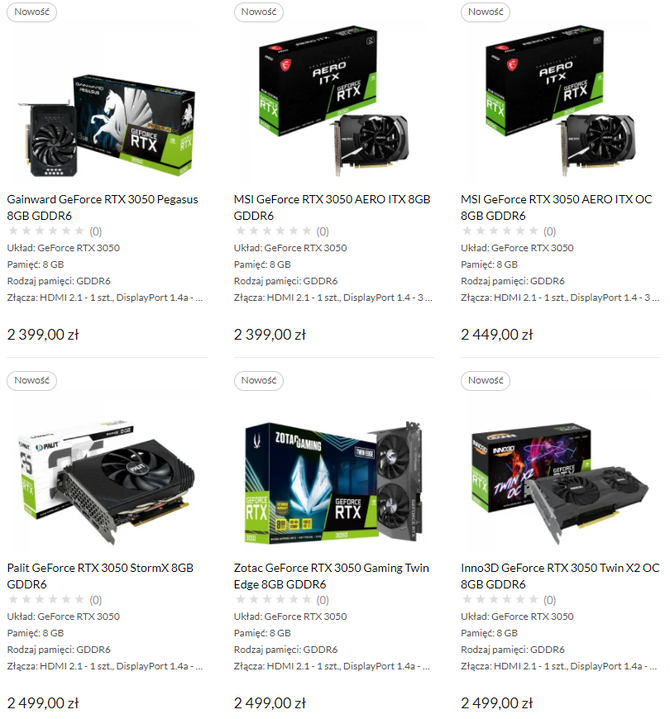 NVIDIA GeForce RTX 3050 - karty graficzne są już dostępne w sklepach. Ceny? Grubo powyżej 2000 zł... [3]