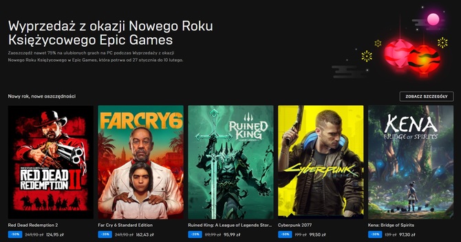 Epic Games Store - wyprzedaże z okazji Nowego Roku Księżycowego. Wraca darmowy kupon 40 zł i to z lepszymi zasadami [1]