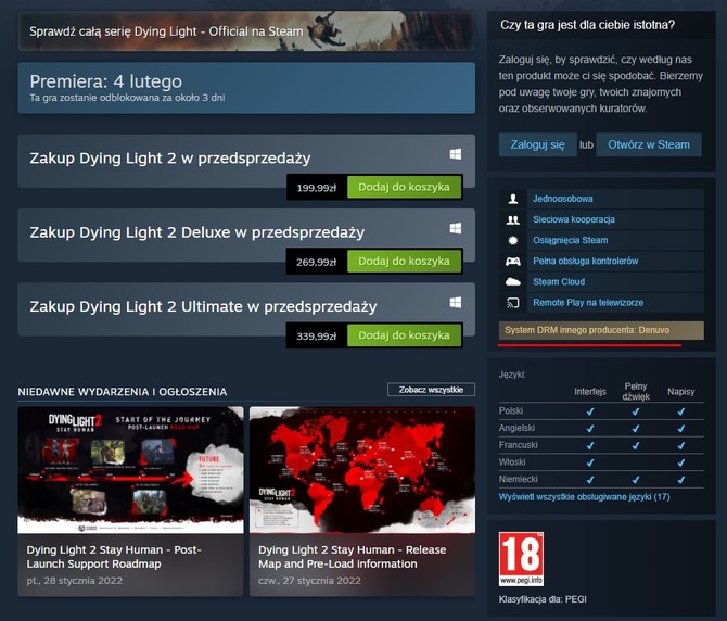 Dying Light 2 Stay Human - na 3 dni przed premierą gry studio Techland potwierdza wykorzystanie Denuvo w wersji PC [3]