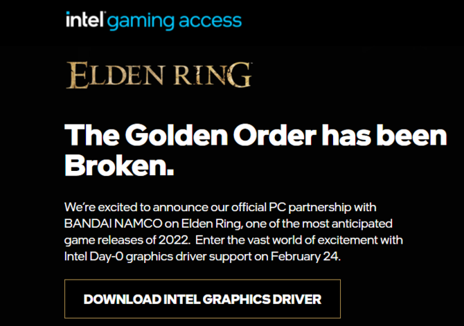 Intel obiecuje wydać premierowe sterowniki dla Elden Ring... po czym w dniu premiery gry o nich zapomina [2]