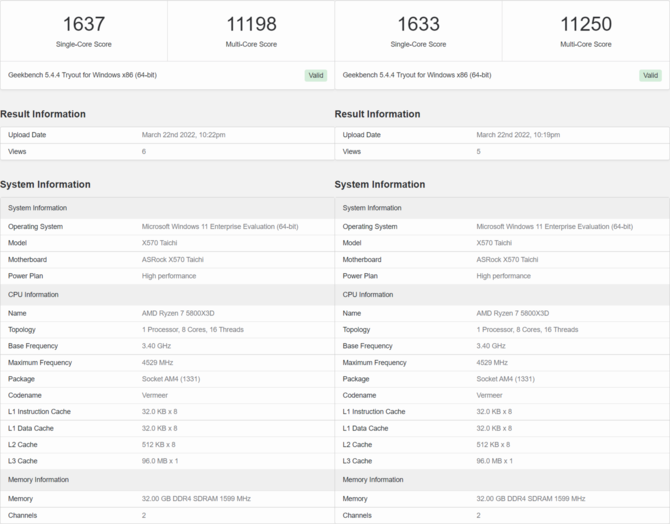 AMD Ryzen 7 5800X3D doczekał się pierwszych testów w Geekbench. Przewaga nad Ryzen 7 5800X jest nieznaczna [2]