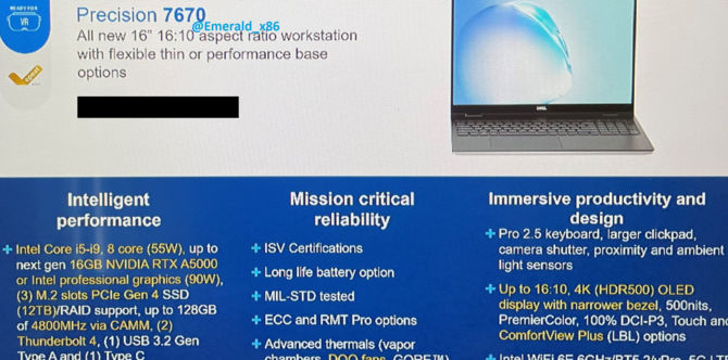 Dell Precision 7670 - mobilna stacja robocza może wykorzystać niestandardowe moduły CAMM dla pamięci RAM DDR5 [2]