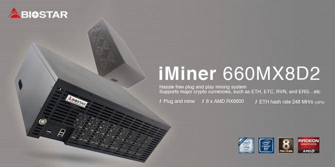 BIOSTAR iMiner 660MX8D2 - kolejna gotowa koparka dla górników, tym razem napędzana przez osiem kart Radeon RX 6600 [1]