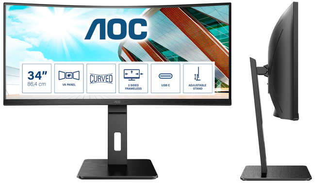 AOC CU34P2C – uniwersalny monitor ultrapanoramiczny z przełącznikiem KVM oraz USB-C Power Delivery 65 W [3]