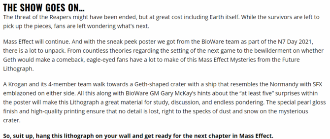 Mass Effect 5 – komandor Shepard jednak powróci? Sklepowy opis plakatu z ME5 źródłem przecieku [4]